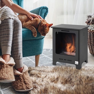 Freestanding Ethanol Fireplace, Bioethanol Fire with 0.9L Tank, 3 Hours Burning Time for Indoor, Black
