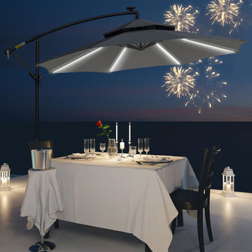 3m LED Light Overhanging Parasol - Grey