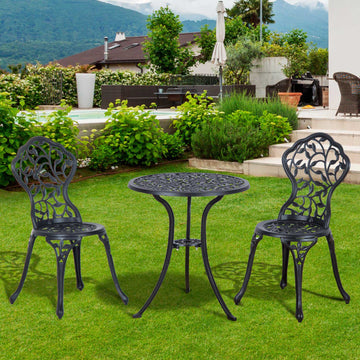3 Pcs Aluminium Bistro Set Garden Furniture Dining Table Chairs Antique Outdoor Seat Patio Seater Black