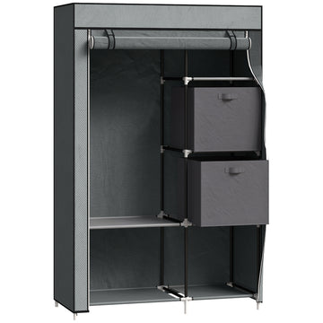 Fabric Wardrobe, Portable Wardrobe, Clothes Storage Unit with 5 Compartments, Hanging Rail and 2 Fabric Drawers, 102 x 42.5 x 162.5cm, Dark Grey