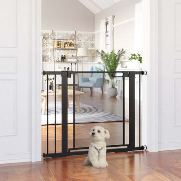 Pressure Fit Safety Gate, for Staircases, Hallways, Doorways w/ Extensions Kit, 75-103CM Adjustable Width - Black