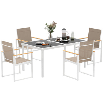 5 Piece Garden Furniture Set with 4 Armchairs and Tempered Glass Table Top, for Deck, Balcony