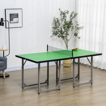 6ft 182cm Mini Table Tennis Table Folding Ping Pong Table with Net Multi-Use Table for Indoor Outdoor Game, Green