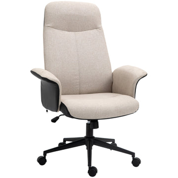 Office Chair, Linen Fabric Desk Chair, Comfortable Computer Chair with Adjustable Height, Padded Armrests and Swivel Wheels, Beige