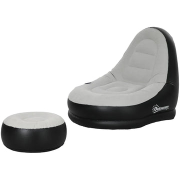 Inflatable Tub Chair and Footstool, Grey