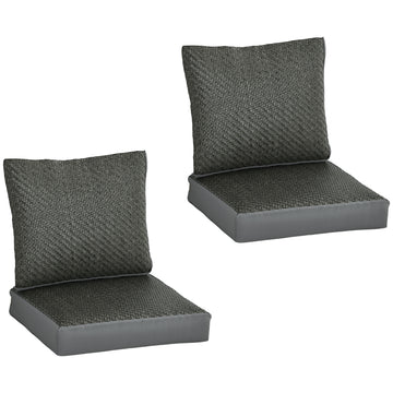 4 Pieces Outdoor Seat Cushions with Backrest, Fabric and PE Rattan Cover, Water Repellent Seat Pads for Chair, Swing, Sofa, Grey