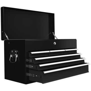 Steel Six Drawer Tool Storage Carry Chest, with Lock and Keys - Black