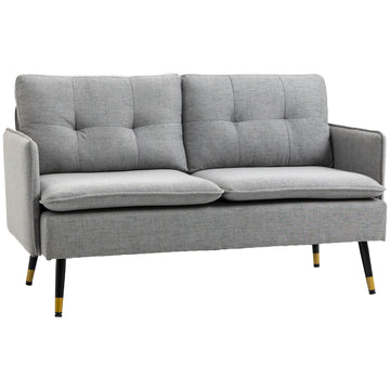 Modern Two Seater Sofa, Button Tufted Loveseat with Cushions and Steel Legs for Living Room, Guest Room, Grey