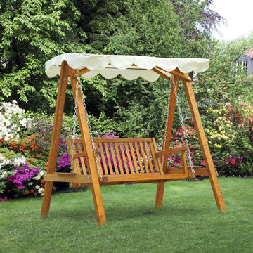 2 Seater Garden Swing Seat Wooden Swing Chair Outdoor Hammock Bench Furniture, Cream White
