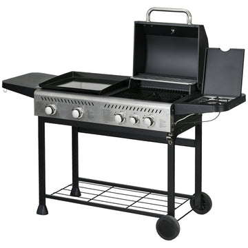 15kW Deluxe Duo Gas BBQ, with Grill, Plancha and Side Burner - Black