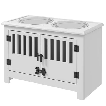 Raised Dog Bowls, Pet Feeding Station, with Storage, Food and Water Bowls, for Large Dogs - White
