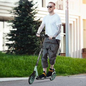 One-click Folding Kick Scooter for 14+ w/ Adjustable Handlebar, Push Scooter with Kickstand, Dual Brake System, Shock Absorber, 200mm Wheels & ABEC-9 Bearings