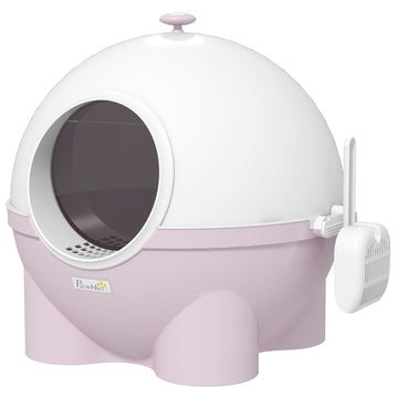 Large Cat Litter Box, with Scoop, Front Entrance, 53 x 51 x 48cm - Pink