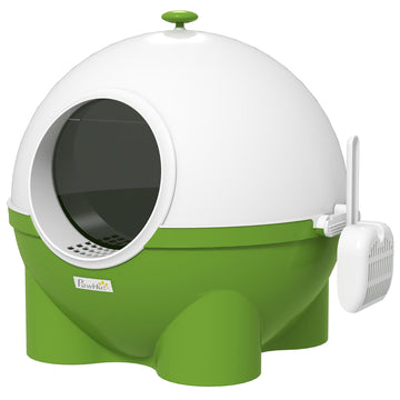 Large Cat Litter Box, with Scoop, Front Entrance, 53 x 51 x 48cm -Green