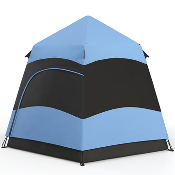 Six Man Hexagon Camping Tent with Hang Hook and Carry Bag - Blue and Black