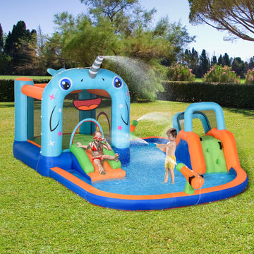 Kids Inflatable Bouncy Castle, Narwhal Style Bouncy House, with Inflator, Carry