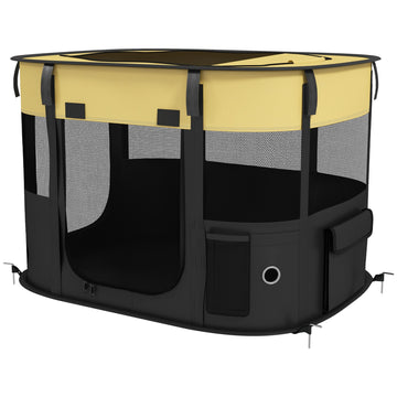 Foldable Dog Pen with Storage Bag for Indoor/Outdoor Use, Portable Pet playpen, with Ground Stakes - Yellow