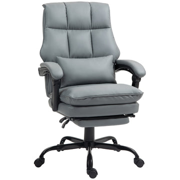 Faux Leather Reclining Office Chair, with Footrest - Grey