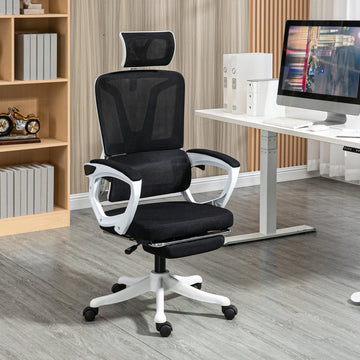 Ergonomic Office Chair, High Back Desk Chair, Reclining Mesh Computer Chair with Adjustable Headrest, Lumbar Support, Foot Rest, Swivel Wheels, Adjustable Height, Black