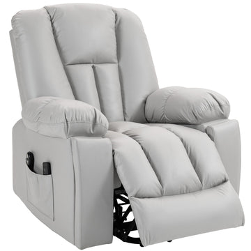Leathaire Eight Massage Point Armchair, with Reclining Back - Light Grey
