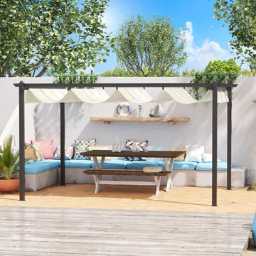 4 x 3(m) Aluminium Pergola with Retractable Roof, Garden Gazebo Canopy Shelter for Outdoor, Patio, Cream White