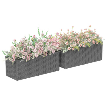 Set of Two Rattan-Effect Planters - Grey