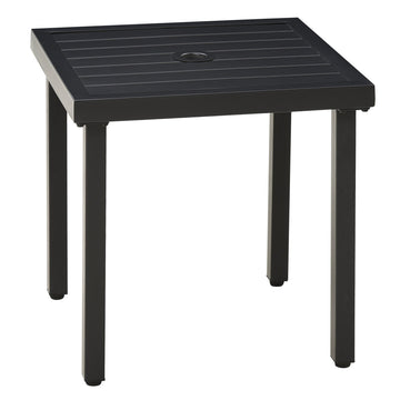 Garden Side Table End Table Patio Coffee Table with Umbrella Hole, Steel Frame for Balcony, Black