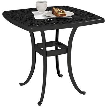 Outdoor Garden Table with 38mm Dia. Umbrella Hole, Cast Aluminium Patio End Table with Anti-slip Foot Pads for Garden, Patio, Balcony, 54 x 54cm, Black