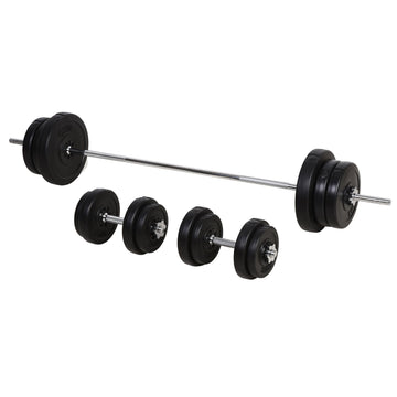 Dumbbell and Barbell Set with 65kg Adjustable Barbell Weights Set, for Home Gym - Black