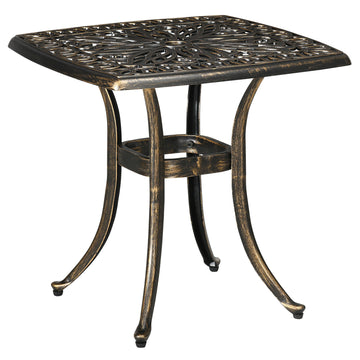 Outdoor Patio Side Table with 38mm Dia. Umbrella Hole, Cast Aluminium Patio coffee Table, 54 x 54cm, Bronze Tone