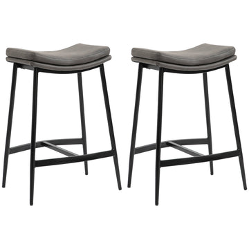 Breakfast Bar Stools Set of 2, Microfibre Upholstered Barstools, Industrial Bar Chairs with Curved Seat and Steel Frame for Dining Room, Kitchen, Grey