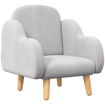 Kids Armchair Toddler Sofa Children Chair with Arm Rest, Wooden Frame, Velvet, PP Legs, Cloud Shape, for Ages 1.5-3 Years - Grey