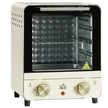 Mini Oven, 15 Litres Electric Oven and Grill with 60-230℃ Adjustable Temperature, 60 Minute Timer, Include Baking Tray, Wire Rack and Crumb Tray, 1000W, Cream White