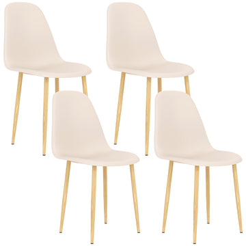 Modern Dining Chairs Set of 4, Kitchen Chairs with Backrest and Steel Legs for Dining Room, Living Room, Khaki