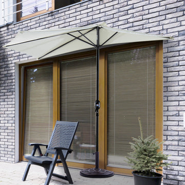 2.7m Garden Half Parasol, Outdoor Balcony Umbrella with 5 Steel Ribs, Patio Sun Shade, Cream White