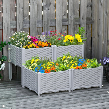 Set of 4 26L Garden Raised Bed Elevated Patio Flower Plant Planter Box PP Vegetables Planting Container, Grey