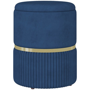 Velvet-Feel Storage Ottoman - Blue