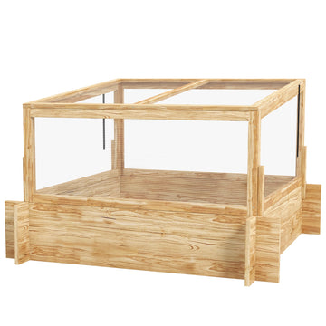 2-In-1 Wooden Greenhouse Planter Box - Natural