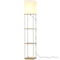 HOMCOM Modern Floor Lamp with Shelves, 3 Layer Shelf Tall Standing Lamp with Fabric Lampshade, Pull Chain Switch for Living Room, Bedroom, Bulb not Included, White