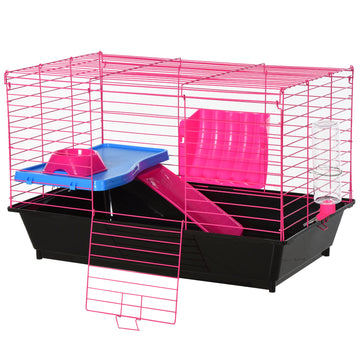Dwarf Hamster Metal Cage Guinea Pigs Hutches w/ Tunnels Pink