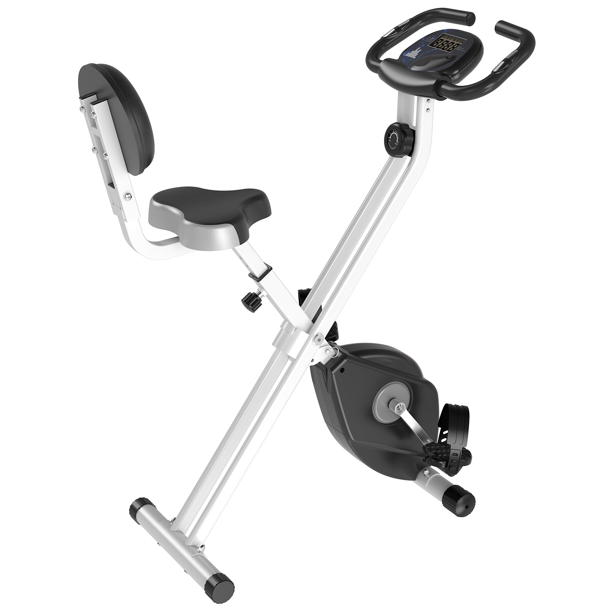 Folding Exercise Bike, Fitness Bicycle Indoor Trainer, 8-Level Magnetic Resistance Adjustable, with LCD Monitor, Pulse Sensor, Grey