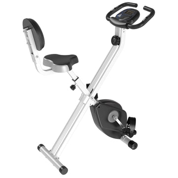 Folding Exercise Bike, Fitness Bicycle Indoor Trainer, 8-Level Magnetic Resistance Adjustable, with LCD Monitor, Pulse Sensor, Grey