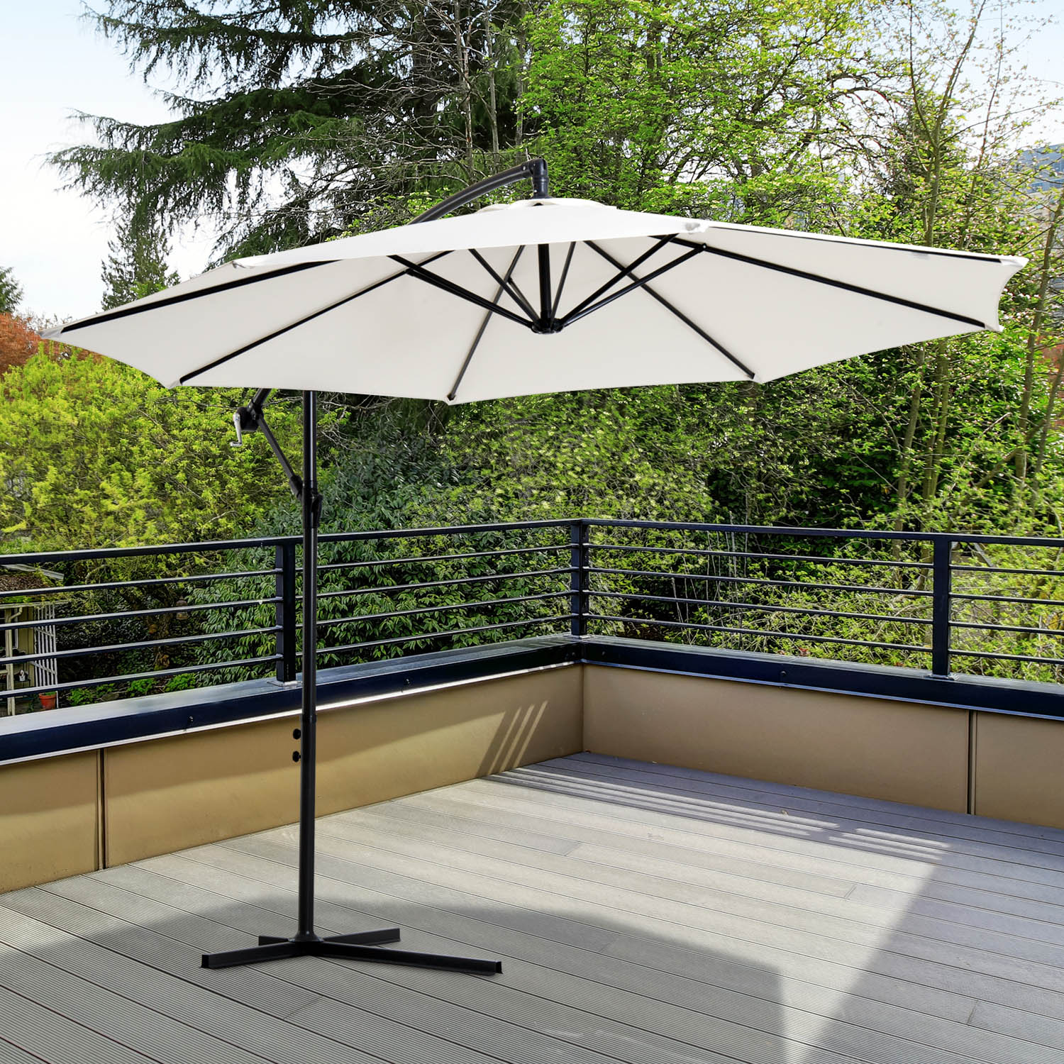 3m Banana Umbrella Parasol, Offset Cantilever Parasol Umbrella with Cross Base, Cream White