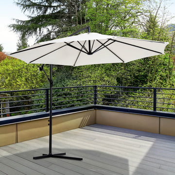 3m Banana Umbrella Parasol, Offset Cantilever Parasol Umbrella with Cross Base, Cream White