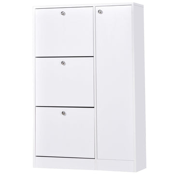 Shoe Cabinet with 3 Flip Drawers, Narrow Shoe Storage Cabinet with 5-tier Cupboard and Adjustable Dividers for Hallway, Entryway, White