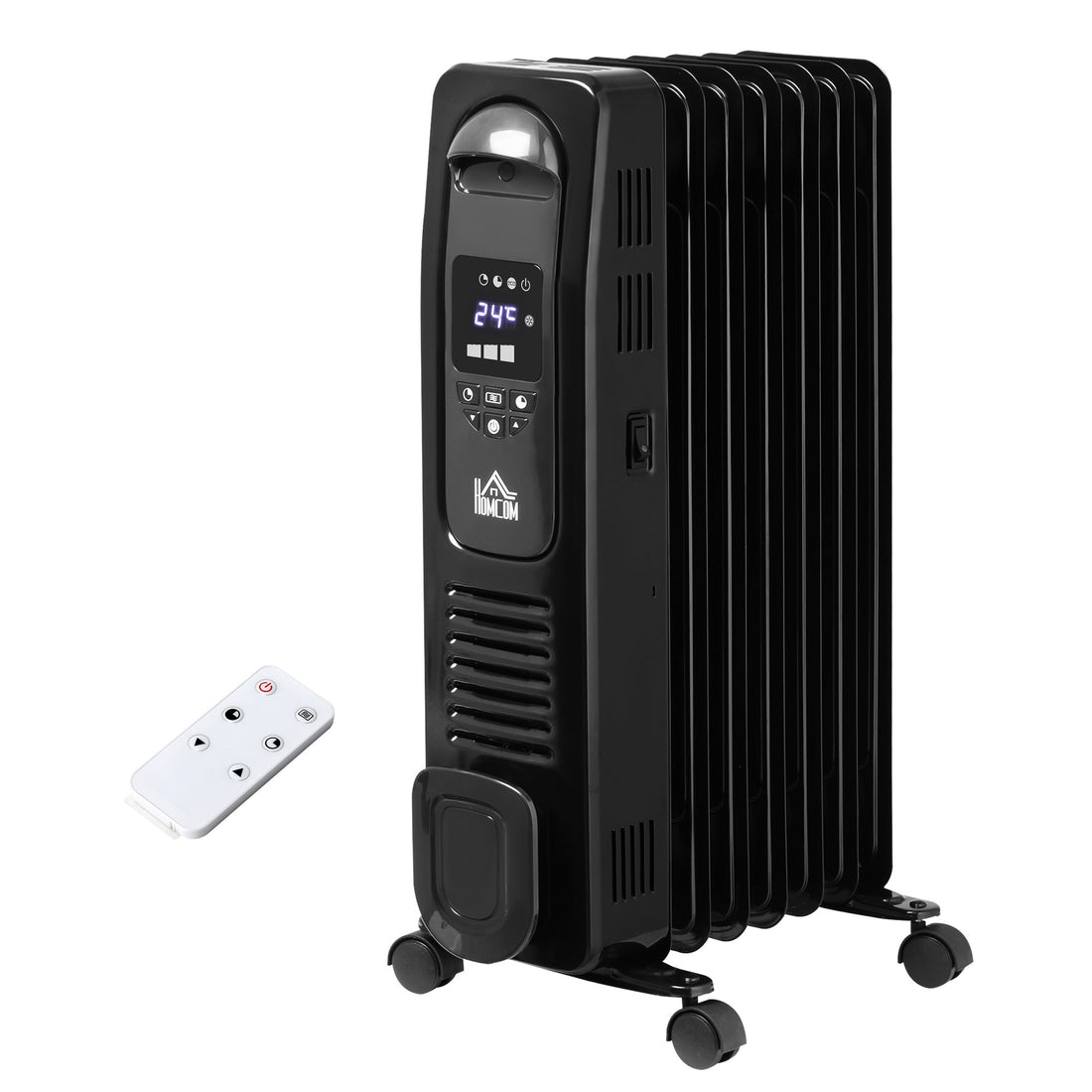 1500W Digital Oil Filled Radiator, 7 Fin, Portable Electric Heater with LED Display, Built-in Timer, 3 Heat Settings, Safety Cut-Off and Remote Control, Black