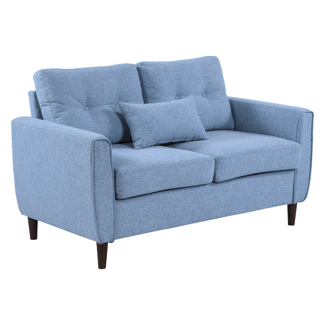 2 Seater Sofa Double Sofa Loveseat Fabric Wooden Legs Tufted Design for Living Room, Dining Room, Office, Light Blue