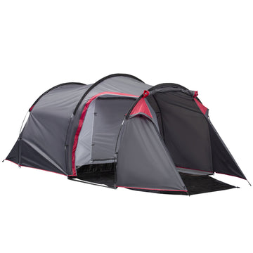 2-3 Person Tunnel Tent with Sewn-in Groundsheet, Air Vents, Rainfly, 2000mm Water Column, Camping Tent with 1 Bedroom, Inbuilt Porch, Living Area for Camping, Hiking, Grey