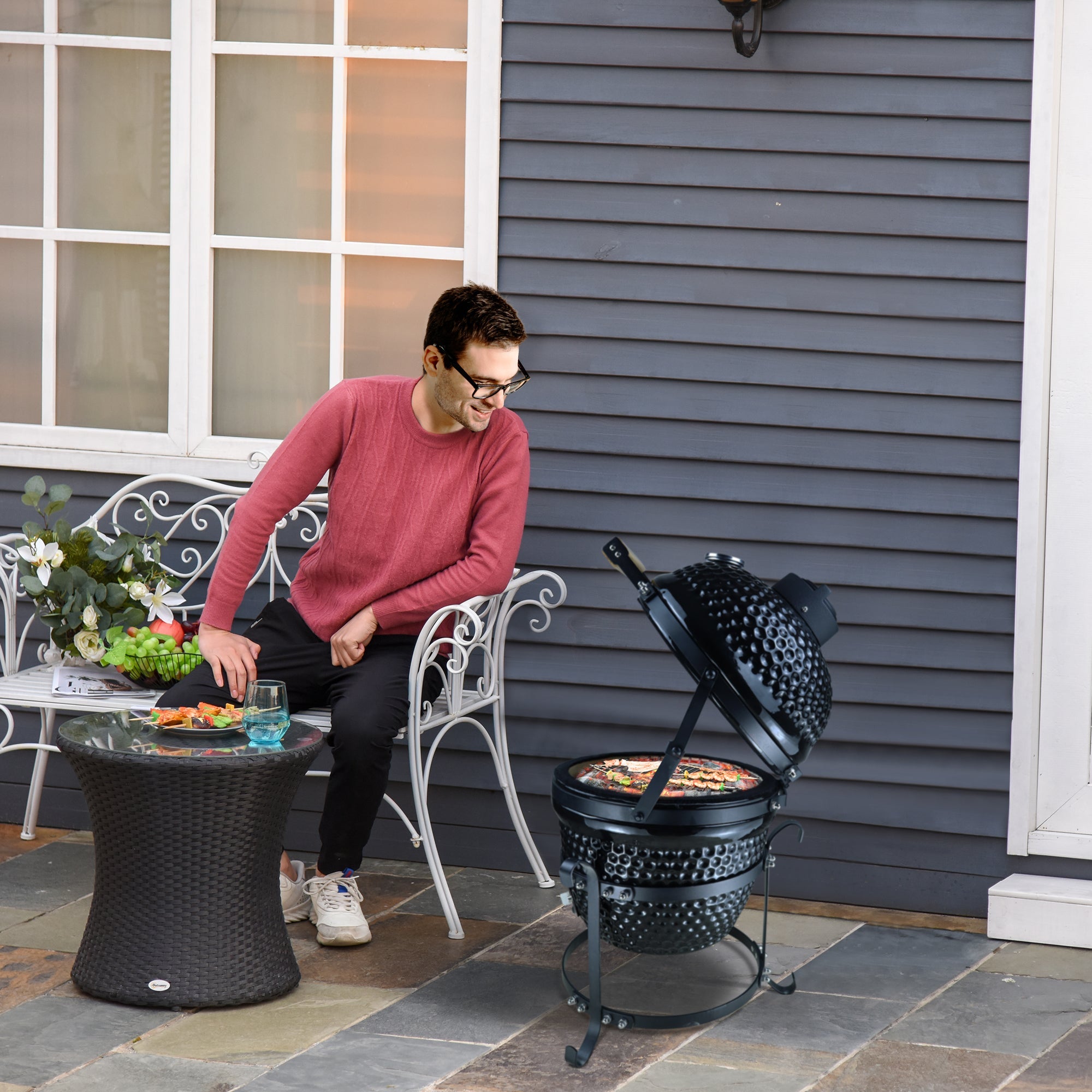 Cast Iron Ceramic Charcoal BBQ Oven Black