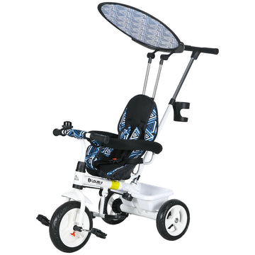 6 in 1 Tricycle for Kids with 5-point harness straps, Removable Canopy, Blue